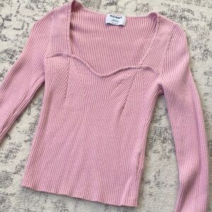 Old Navy Dusty Pink Ribbed Sweetheart Neck Sweater